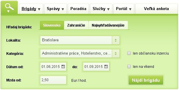 Filter brigád na Brigada.sk